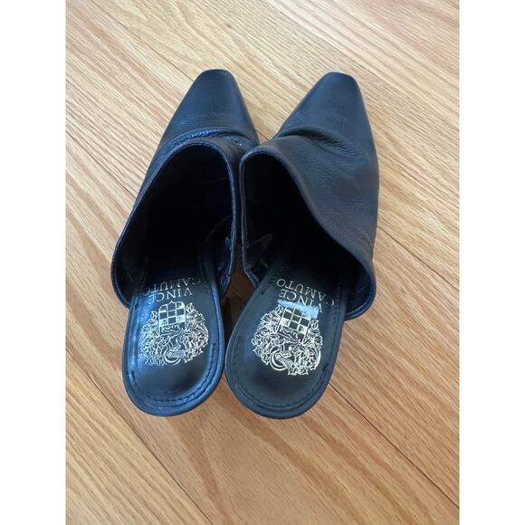 Vince Camuto Black Leather Block Heel Mule - EU 37 / US 6 1/2 Sophisticated Chic - Picture 7 of 8